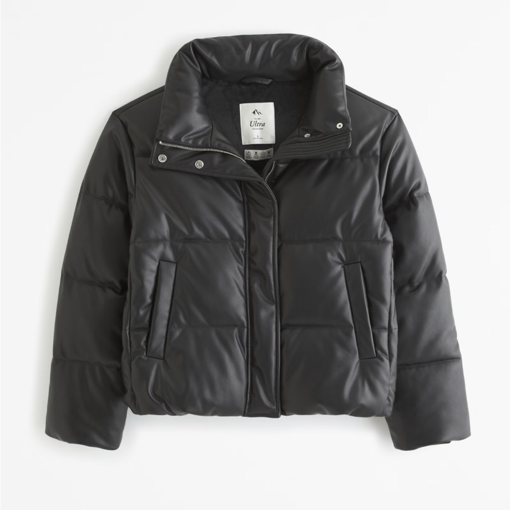Black Abercrombie Cropped Leather Puffer